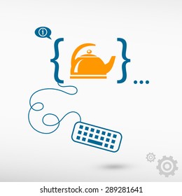Tea maker and flat design elements. Design concept icons for application development, web design, creative process, social media, seo, web page coding and programming.
