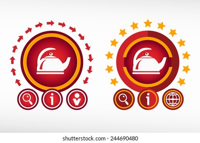 Tea maker icon on creative background. Red design concept for banner, web, advertising, print.