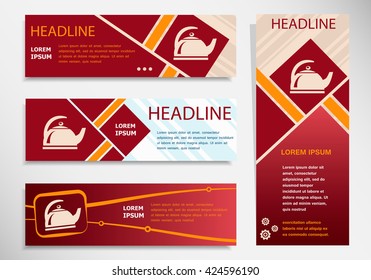 Tea maker icon on vector website headers, business success concept. Modern abstract flyer, banner