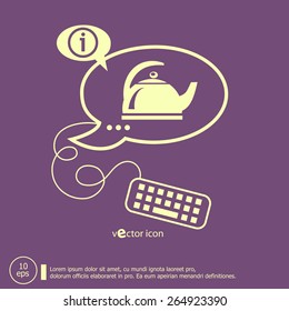 Tea maker and keyboard design elements. Line icons for application development, web page coding and programming, creative process
