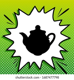 Tea Maker Kitchen Sign. Black Icon On White Popart Splash At Green Background With White Spots. Illustration.