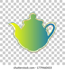 Tea maker Kitchen sign. Blue to green gradient Icon with Four Roughen Contours on stylish transparent Background. Illustration.