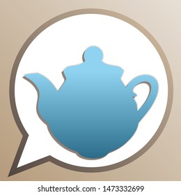 Tea maker Kitchen sign. Bright cerulean icon in white speech balloon at pale taupe background. Illustration.