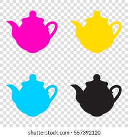 Tea maker Kitchen sign. CMYK icons on transparent background. Cyan, magenta, yellow, key, black.