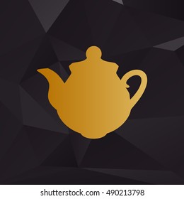 Tea maker Kitchen sign. Golden style on background with polygons.