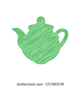 Tea maker Kitchen sign. Green scribble Icon with solid contour on white background. Illustration.