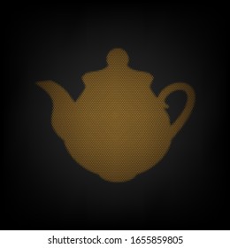 Tea maker Kitchen sign. Icon as grid of small orange light bulb in darkness. Illustration.
