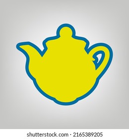 Tea maker Kitchen sign. Icon in colors of Ukraine flag (yellow, blue) at gray Background. Illustration.