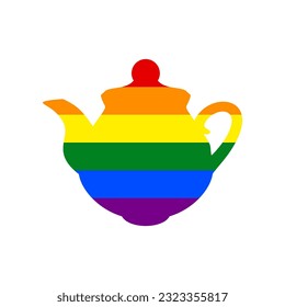 Cartel de Kitchen, fabricante de té. Icono en fondo blanco, de los derechos LGBT gay arcoiris. Ilustración.