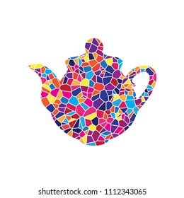 Tea maker Kitchen sign. Vector. Stained glass icon on white background. Colorful polygons. Isolated.