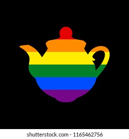 Tea maker Kitchen sign. Vector. Icon with colors of LGBT flag at black background.