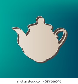 Tea maker Kitchen sign. Vector. Icon printed at 3d on sea color background.