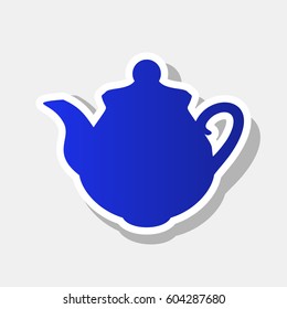 Tea maker Kitchen sign. Vector. New year bluish icon with outside stroke and gray shadow on light gray background.