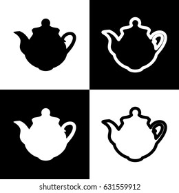 Tea maker Kitchen sign. Vector. Black and white icons and line icon on chess board.