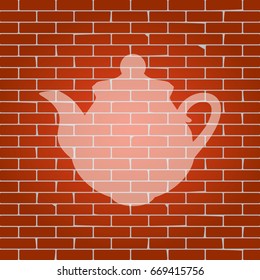 Tea maker Kitchen sign. Vector. Whitish icon on brick wall as background.
