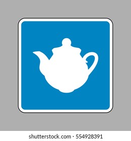 Tea maker Kitchen sign. White icon on blue sign as background.