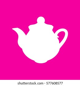 Tea maker Kitchen sign. White icon at magenta background.