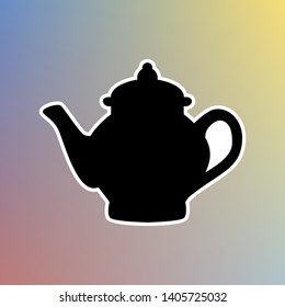 Tea maker sign. Black icon in white shell at pastel color background. Illustration.