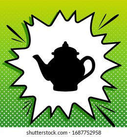 Tea Maker Sign. Black Icon On White Popart Splash At Green Background With White Spots. Illustration.