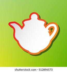 Tea maker sign. Contrast icon with reddish stroke on green backgound.