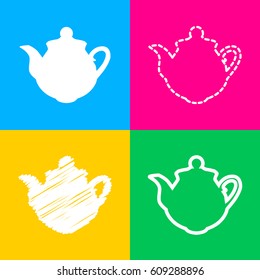 Tea maker sign. Four styles of icon on four color squares.