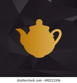 Tea maker sign. Golden style on background with polygons.