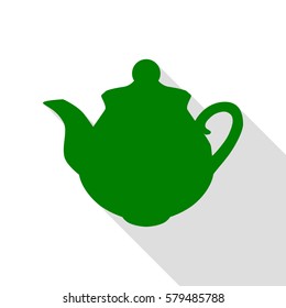 Tea maker sign. Green icon with flat style shadow path.