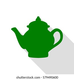 Tea maker sign. Green icon with flat style shadow path.