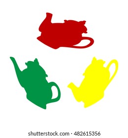 Tea maker sign. Isometric style of red, green and yellow icon.