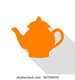 Tea maker sign. Orange icon with flat style shadow path.