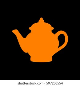 Tea maker sign. Orange icon on black background.