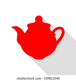 Tea maker sign. Red icon with flat style shadow path.