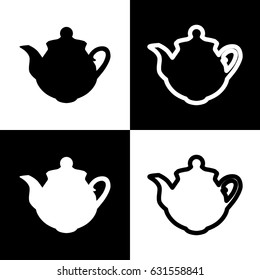 Tea maker sign. Vector. Black and white icons and line icon on chess board.
