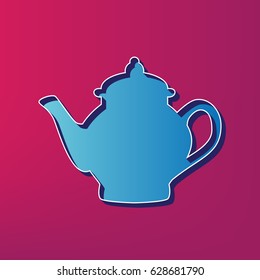 Tea maker sign. Vector. Blue 3d printed icon on magenta background.