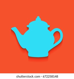 Tea maker sign. Vector. Blue icon with soft shadow putted down on flamingo background.