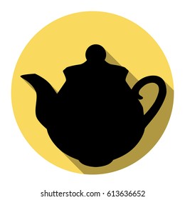 Tea maker sign. Vector. Flat black icon with flat shadow on royal yellow circle with white background. Isolated.