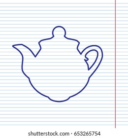 Tea maker sign. Vector. Navy line icon on notebook paper as background with red line for field.