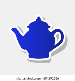 Tea maker sign. Vector. New year bluish icon with outside stroke and gray shadow on light gray background.