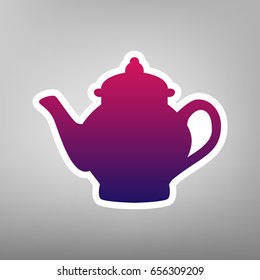 Tea maker sign. Vector. Purple gradient icon on white paper at gray background.