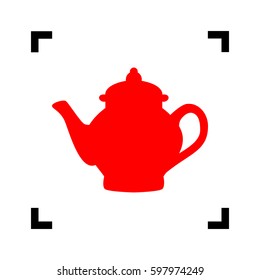 Tea maker sign. Vector. Red icon inside black focus corners on white background. Isolated.
