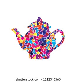 Tea maker sign. Vector. Stained glass icon on white background. Colorful polygons. Isolated.