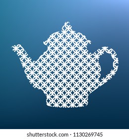 Tea maker sign. Vector. White textured icon at lapis lazuli gradient background.