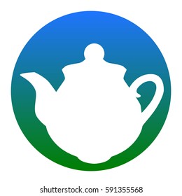 Tea maker sign. Vector. White icon in bluish circle on white background. Isolated.