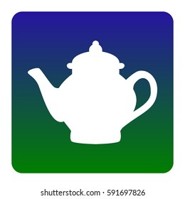 Tea maker sign. Vector. White icon at green-blue gradient square with rounded corners on white background. Isolated.