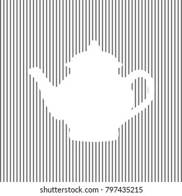 Tea maker sign. Vector. White icon on grayish striped background. Optical illusion.