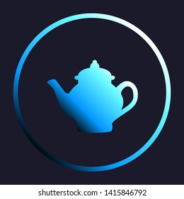 Tea maker sign. White, cyan and blue gradient icon as round button in white shell at dark blue background. Illustration.