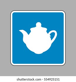 Tea maker sign. White icon on blue sign as background.