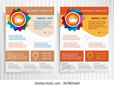 Tea maker symbol on abstract vector brochure template. Flyer layout. Flat style. 