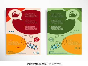 Tea maker symbol on abstract brochure design. Set of corporate business stationery templates. Modern back and front flyer backgrounds.