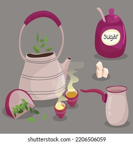 tea making design elements objects ingredients sketch.